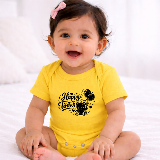 Happy Times Kids Rompers | 100% Cotton | Unisex Half Sleeves Text Printed Onesie