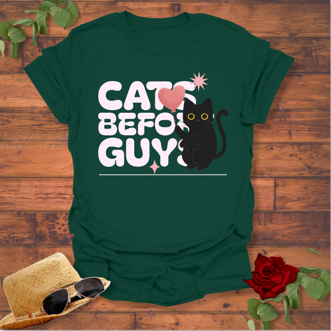Cats Before Guys T-shirt | Peachy Mind Unisex 100% Cotton T-Shirt