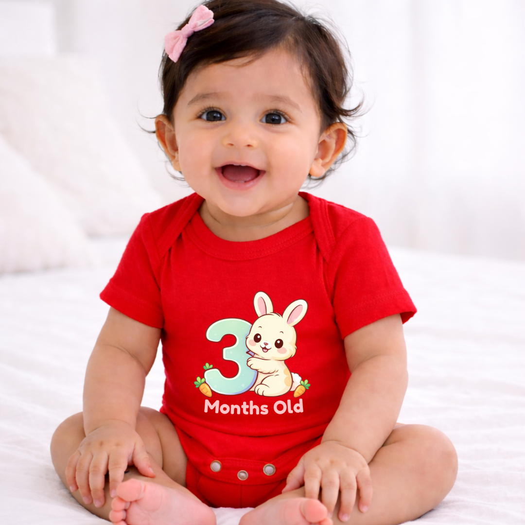 3 Months Old Milestone Kids Rompers | 100% Cotton | Unisex Half Sleeves Text Printed Onesie