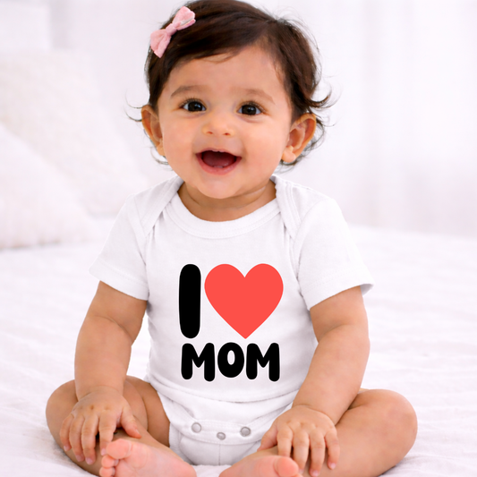 I Love MOM Kids Rompers | 100% Cotton | Unisex Half Sleeves Text Printed Onesie