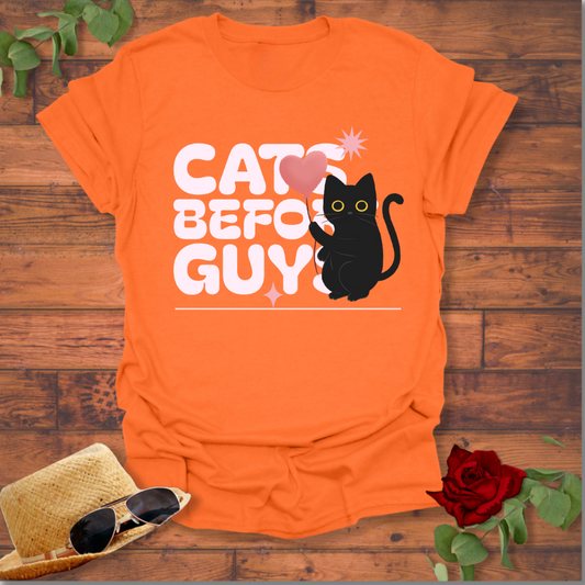 Cats Before Guys T-shirt | Peachy Mind Unisex 100% Cotton T-Shirt