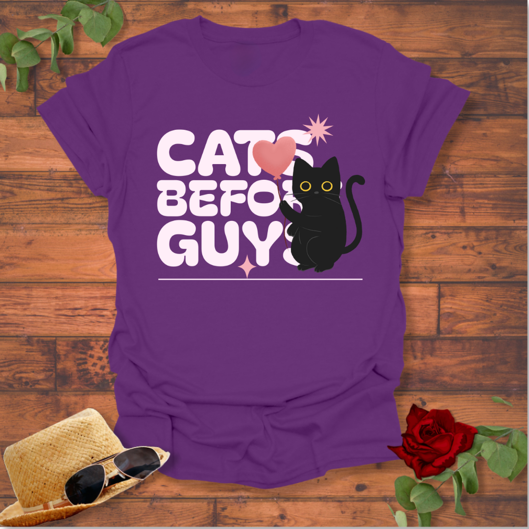 Cats Before Guys T-shirt | Peachy Mind Unisex 100% Cotton T-Shirt