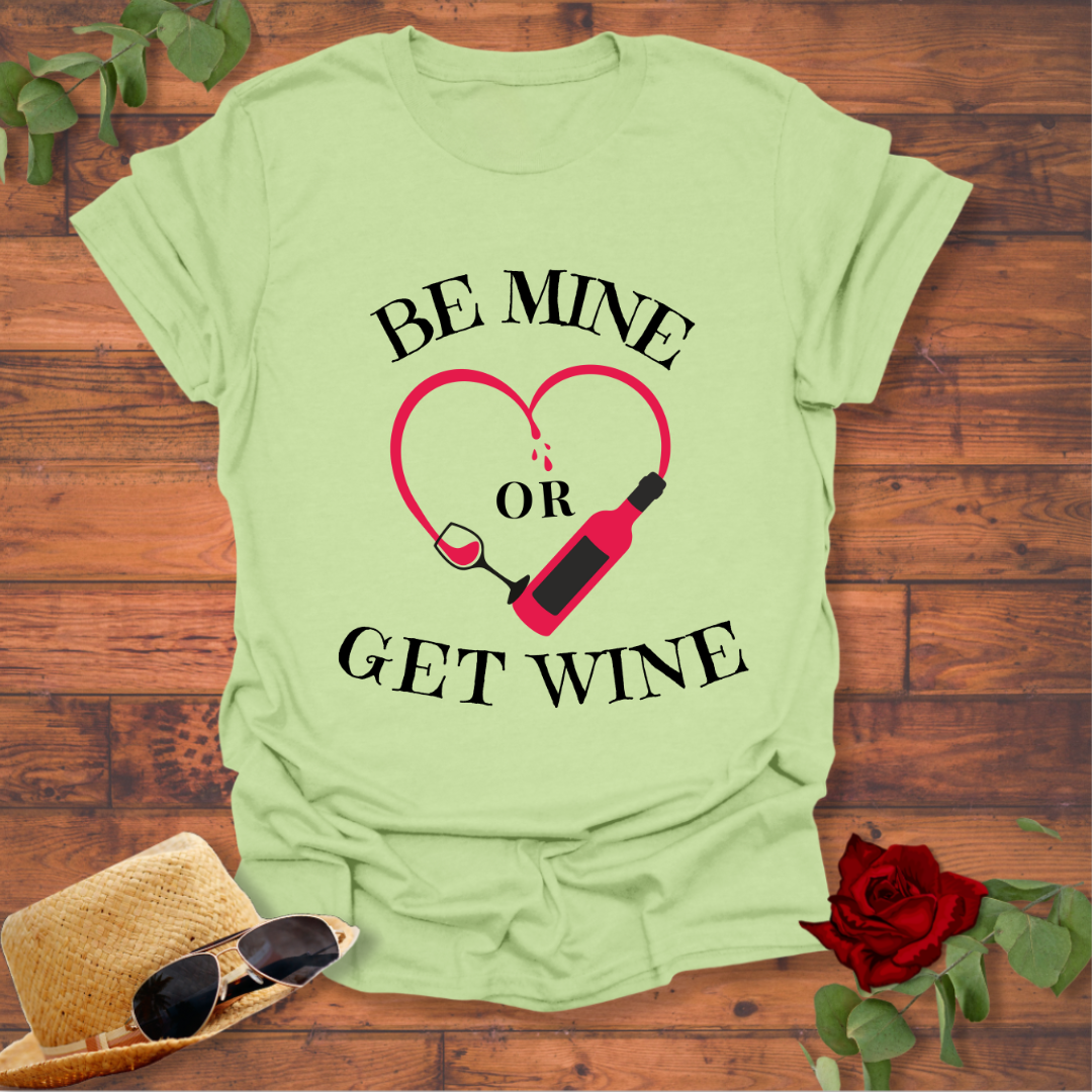 Be Mine or Get Wine T-shirt | Peachy Mind Unisex 100% Cotton T-Shirt