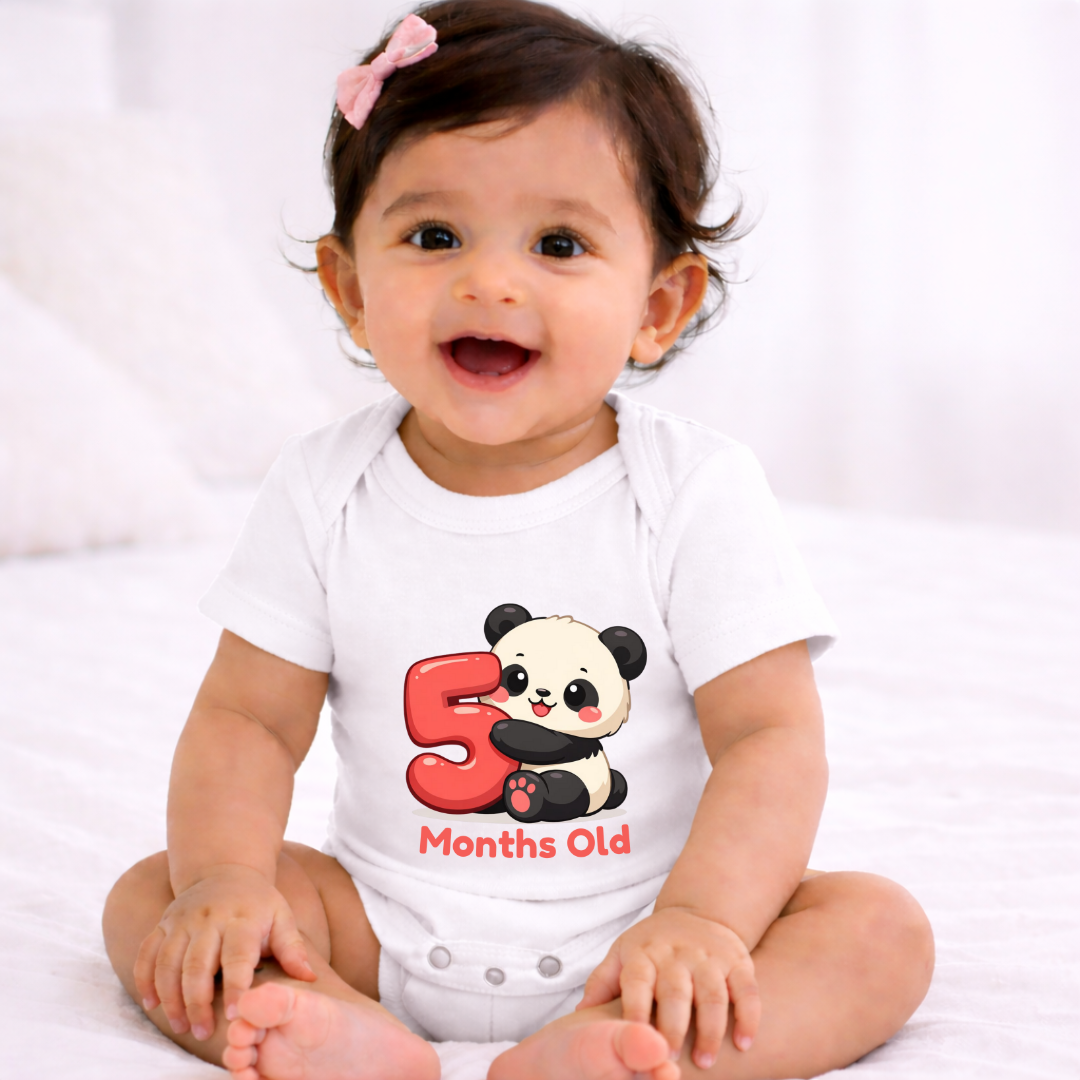 5 Months Old  Milestone Kids Rompers | 100% Cotton | Unisex Half Sleeves Text  Printed Onesie