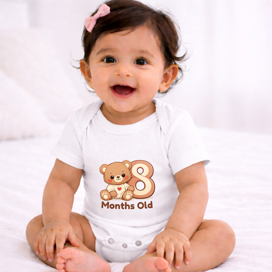 8 Months Old  Milestone Kids Rompers | 100% Cotton | Unisex Half Sleeves Text  Printed Onesie