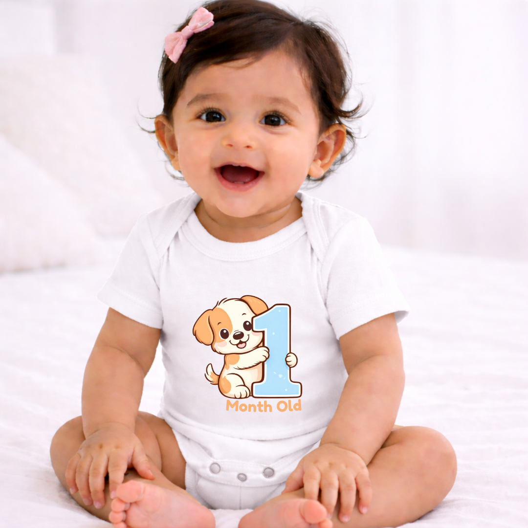 1 Month Old Milestone Kids Rompers | 100% Cotton | Unisex Half Sleeves Text  Printed Onesie