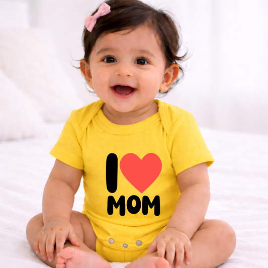 I Love MOM Kids Rompers | 100% Cotton | Unisex Half Sleeves Text  Printed Onesie