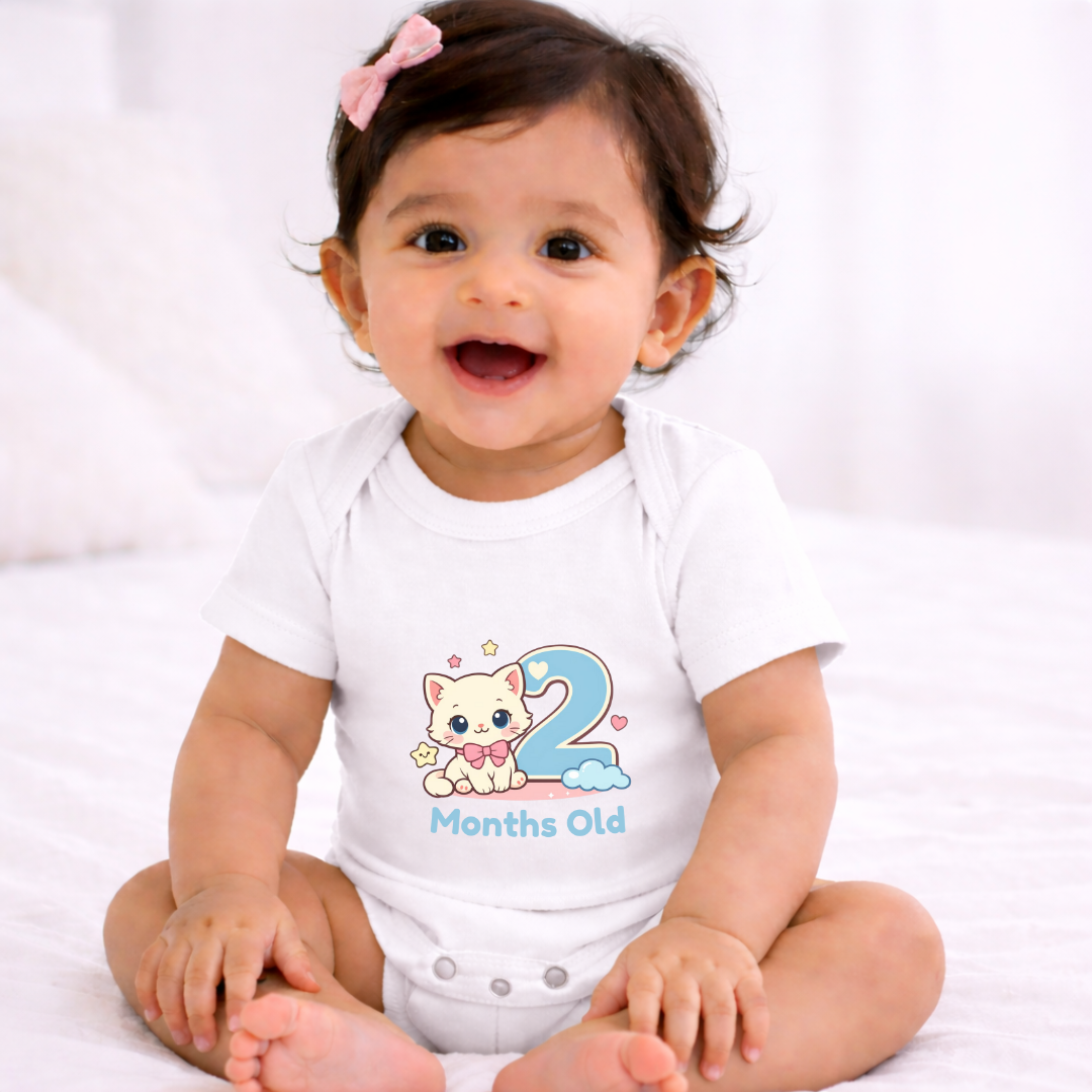 2 Months Old Milestone Kids Rompers | 100% Cotton | Unisex Half Sleeves Text  Printed Onesie