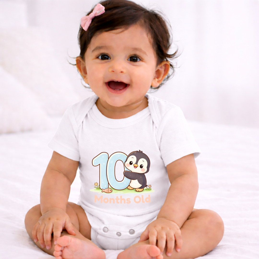 10 Months Old  Milestone Kids Rompers | 100% Cotton | Unisex Half Sleeves Text  Printed Onesie