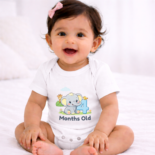 4 Months Old  Milestone Kids Rompers | 100% Cotton | Unisex Half Sleeves Text  Printed Onesie