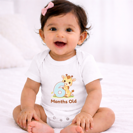 6 Months Old  Milestone Kids Rompers | 100% Cotton | Unisex Half Sleeves Text  Printed Onesie