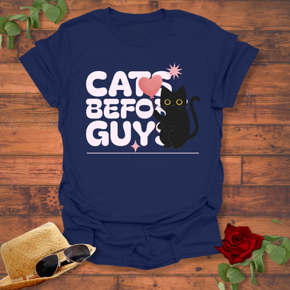 Cats Before Guys T-shirt | Peachy Mind Unisex 100% Cotton T-Shirt