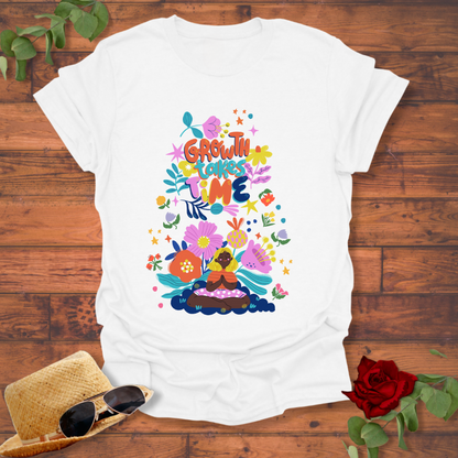 Growth Takes Time T-shirt | Peachy Mind Unisex 100% Cotton T-Shirt