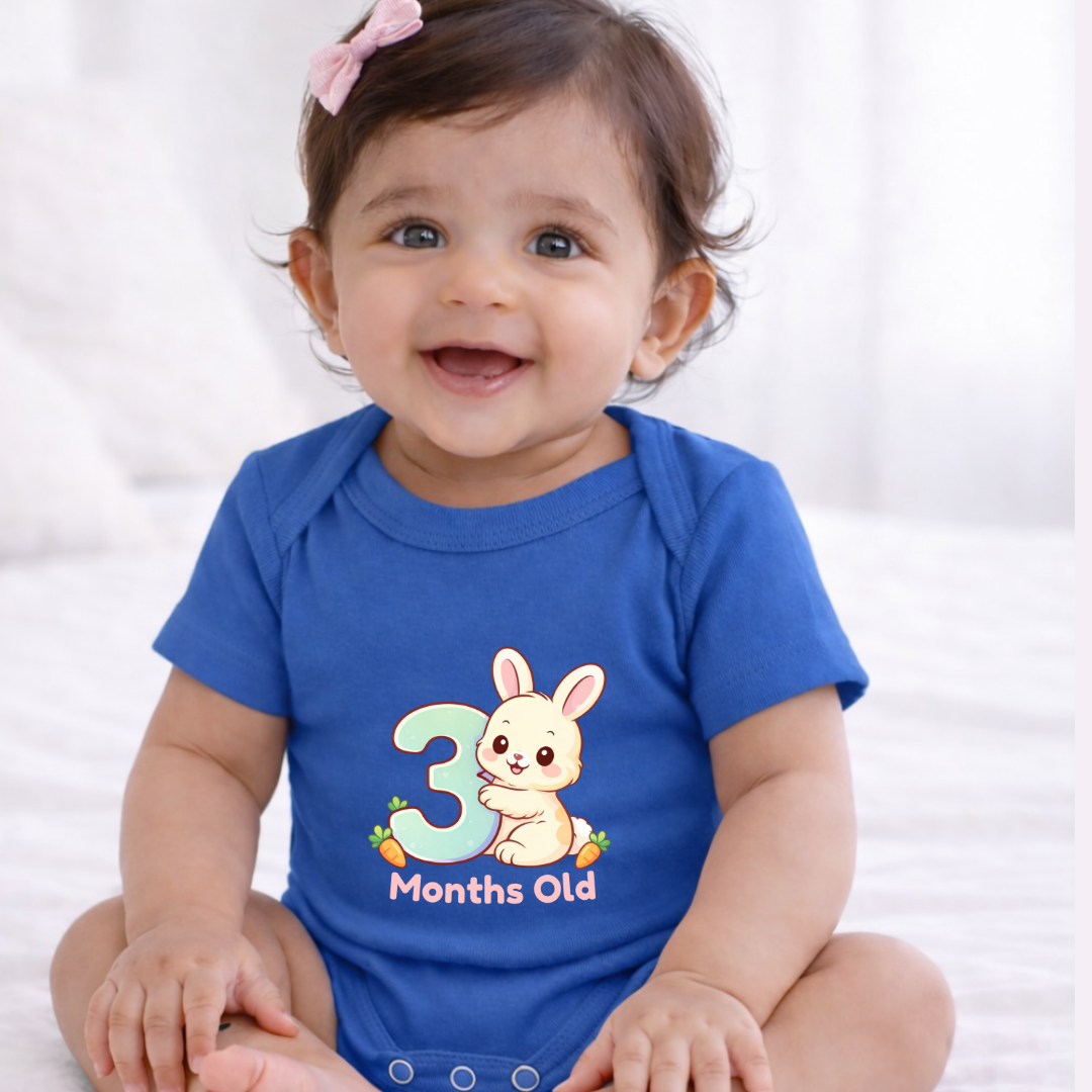 3 Months Old  Milestone Kids Rompers | 100% Cotton | Unisex Half Sleeves Text  Printed Onesie
