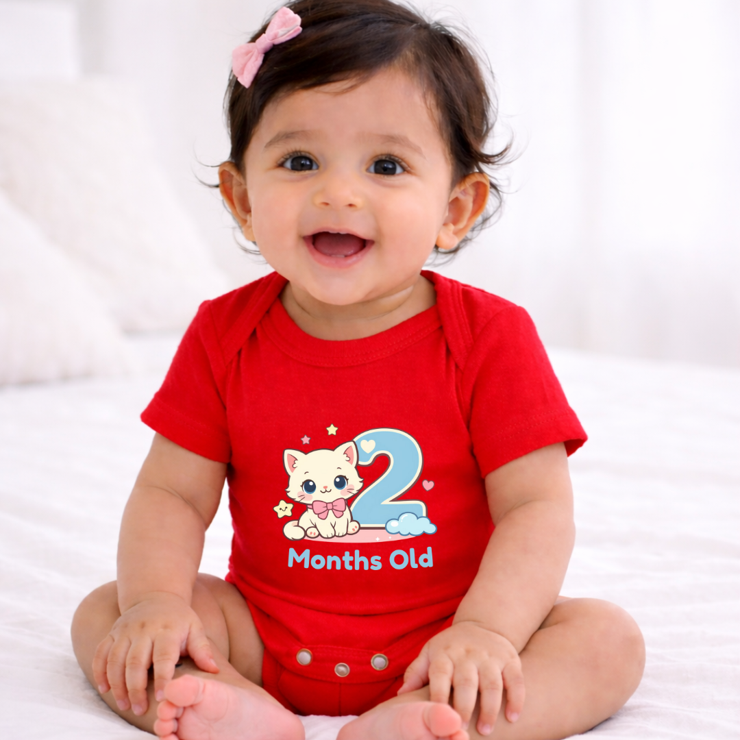 2 Months Old Milestone Kids Rompers | 100% Cotton | Unisex Half Sleeves Text  Printed Onesie