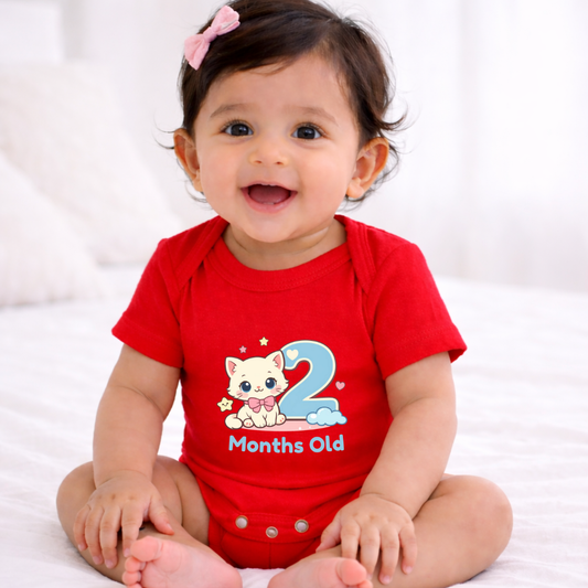 2 Months Old Milestone Kids Rompers | 100% Cotton | Unisex Half Sleeves Text  Printed Onesie