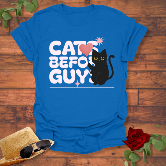Cats Before Guys T-shirt | Peachy Mind Unisex 100% Cotton T-Shirt