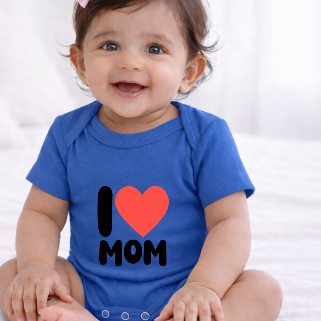 I Love MOM Kids Rompers | 100% Cotton | Unisex Half Sleeves Text  Printed Onesie
