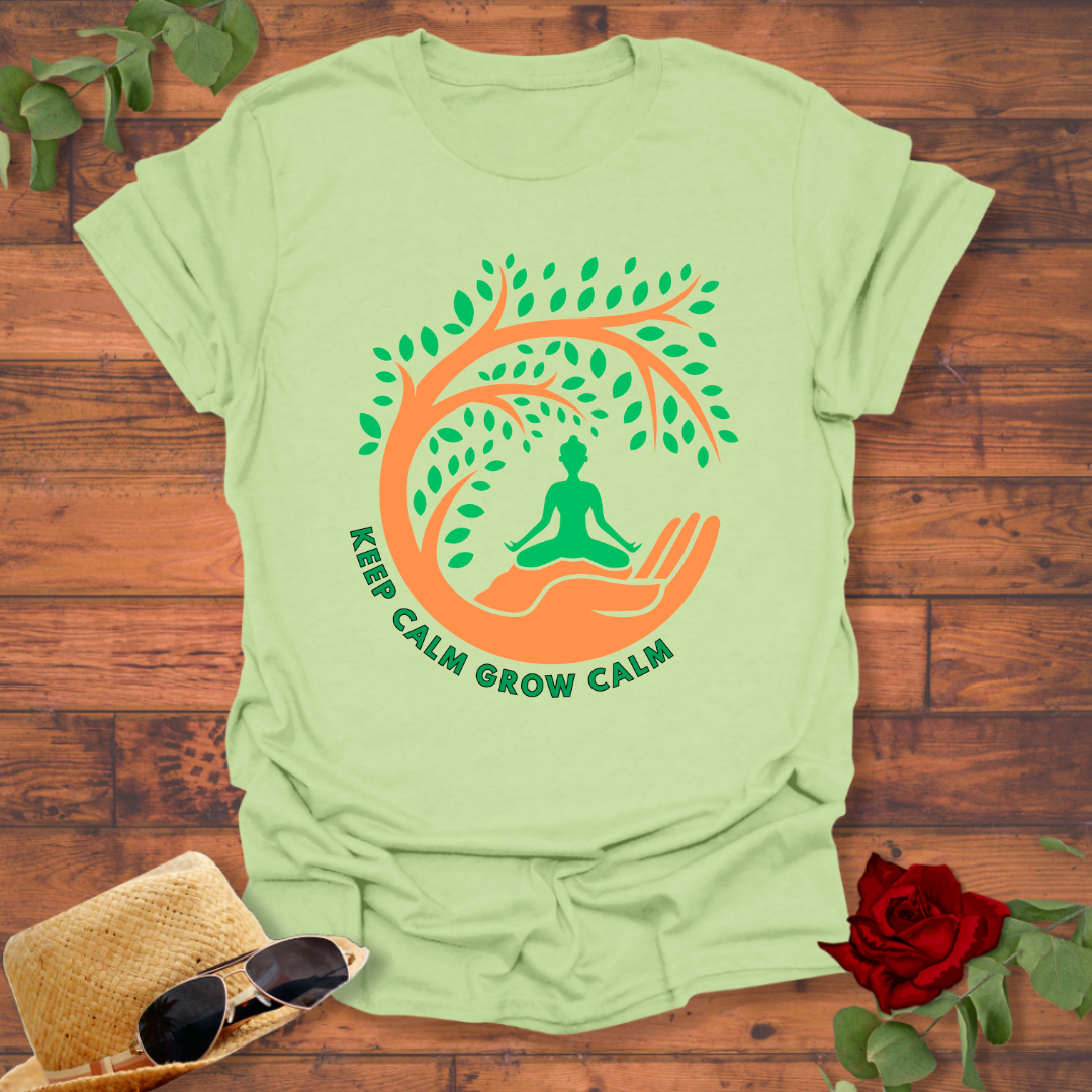 Keep Calm Grow Calm T-shirt | Peachy Mind Unisex 100% Cotton T-Shirt