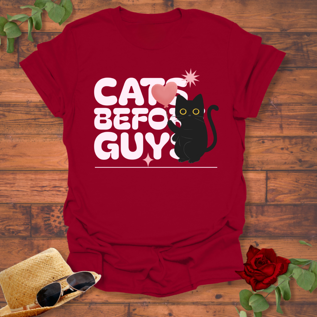 Cats Before Guys T-shirt | Peachy Mind Unisex 100% Cotton T-Shirt