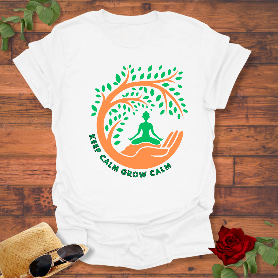 Keep Calm Grow Calm T-shirt | Peachy Mind Unisex 100% Cotton T-Shirt