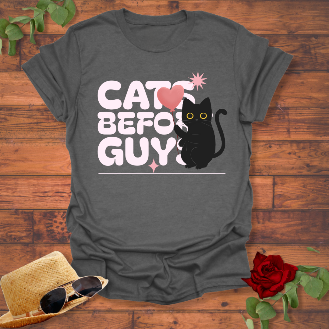 Cats Before Guys T-shirt | Peachy Mind Unisex 100% Cotton T-Shirt